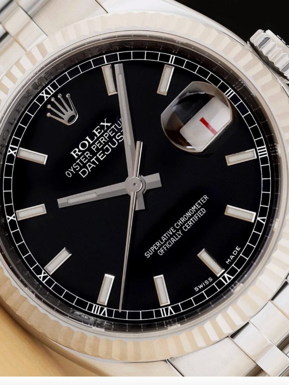 ROLEX MENS DATEJUST 36MM BLACK 18K GOLD STEEL WATCH WITH BOX